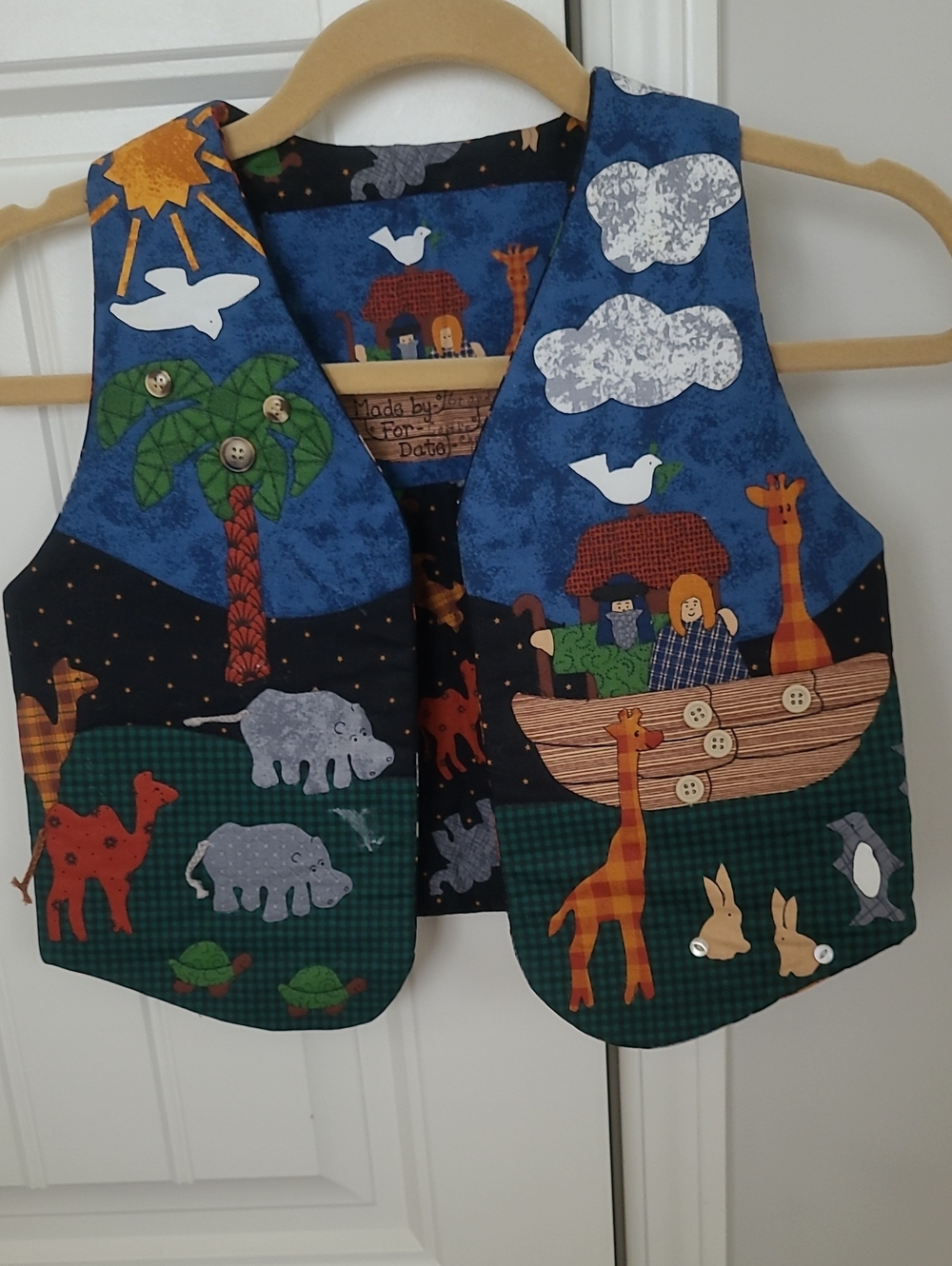 Vintage Blue Kids' Noah's Ark Themed School Vest